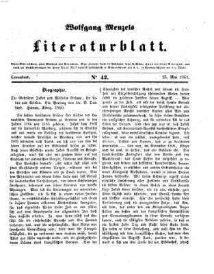 Literaturblatt (Morgenblatt für gebildete Stände) Samstag 25. Mai 1861