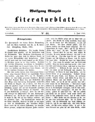 Literaturblatt (Morgenblatt für gebildete Stände) Samstag 1. Juni 1861