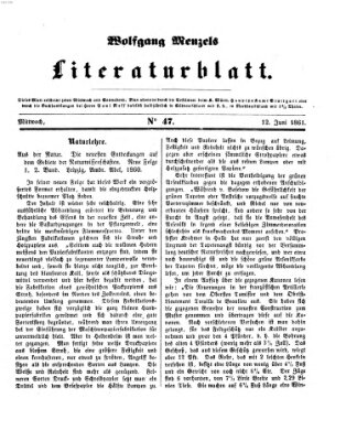 Literaturblatt (Morgenblatt für gebildete Stände) Mittwoch 12. Juni 1861