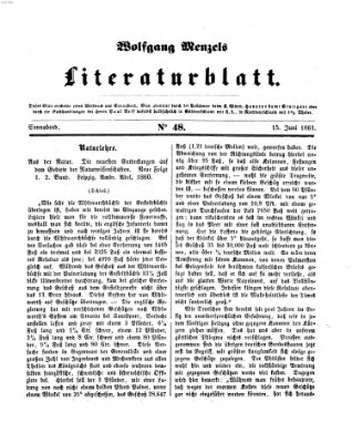 Literaturblatt (Morgenblatt für gebildete Stände) Samstag 15. Juni 1861