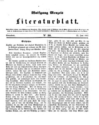 Literaturblatt (Morgenblatt für gebildete Stände) Samstag 22. Juni 1861