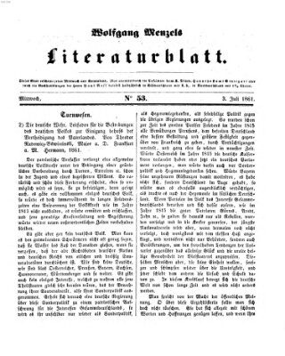 Literaturblatt (Morgenblatt für gebildete Stände) Mittwoch 3. Juli 1861