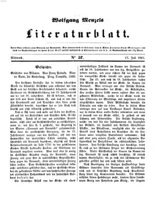 Literaturblatt (Morgenblatt für gebildete Stände) Mittwoch 17. Juli 1861