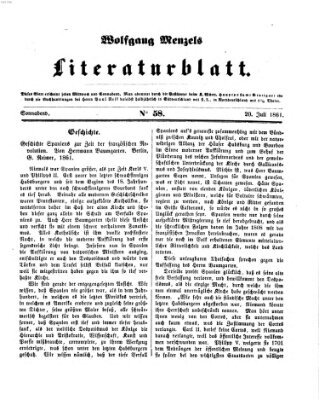 Literaturblatt (Morgenblatt für gebildete Stände) Samstag 20. Juli 1861