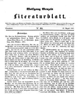 Literaturblatt (Morgenblatt für gebildete Stände) Samstag 10. August 1861