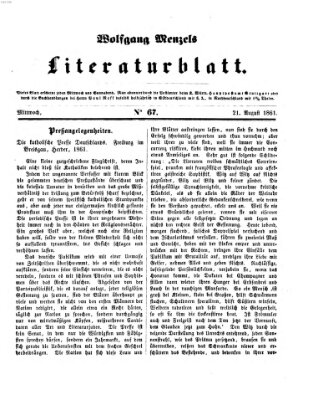 Literaturblatt (Morgenblatt für gebildete Stände) Mittwoch 21. August 1861