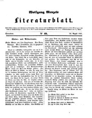 Literaturblatt (Morgenblatt für gebildete Stände) Samstag 24. August 1861