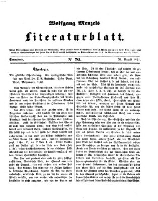 Literaturblatt (Morgenblatt für gebildete Stände) Samstag 31. August 1861