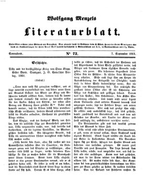 Literaturblatt (Morgenblatt für gebildete Stände) Samstag 7. September 1861