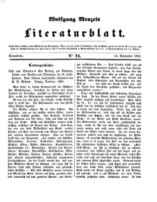 Literaturblatt (Morgenblatt für gebildete Stände) Samstag 14. September 1861