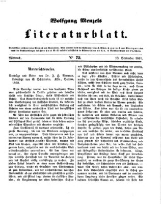 Literaturblatt (Morgenblatt für gebildete Stände) Mittwoch 18. September 1861