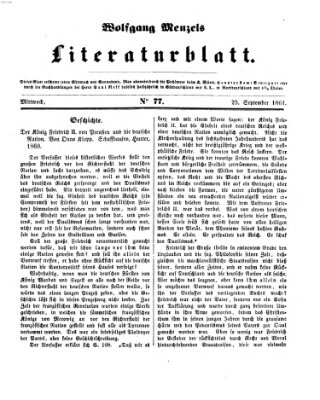 Literaturblatt (Morgenblatt für gebildete Stände) Mittwoch 25. September 1861