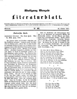 Literaturblatt (Morgenblatt für gebildete Stände) Mittwoch 30. Oktober 1861