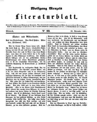 Literaturblatt (Morgenblatt für gebildete Stände) Mittwoch 20. November 1861