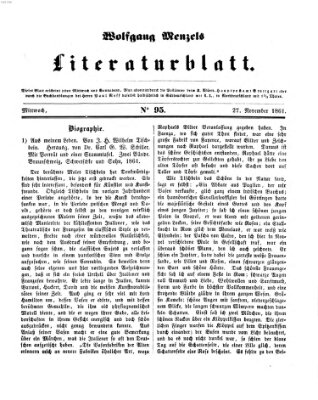 Literaturblatt (Morgenblatt für gebildete Stände) Mittwoch 27. November 1861