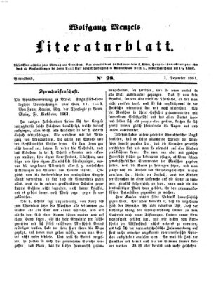 Literaturblatt (Morgenblatt für gebildete Stände) Samstag 7. Dezember 1861