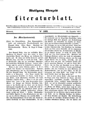 Literaturblatt (Morgenblatt für gebildete Stände) Mittwoch 25. Dezember 1861