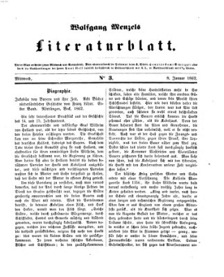 Literaturblatt (Morgenblatt für gebildete Stände) Mittwoch 8. Januar 1862