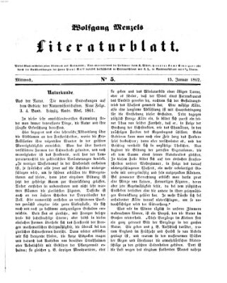 Literaturblatt (Morgenblatt für gebildete Stände) Mittwoch 15. Januar 1862