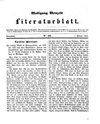 Literaturblatt (Morgenblatt für gebildete Stände) Samstag 1. Februar 1862