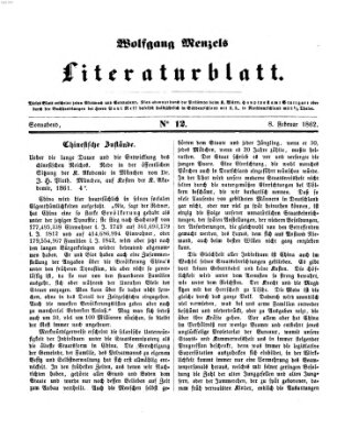 Literaturblatt (Morgenblatt für gebildete Stände) Samstag 8. Februar 1862