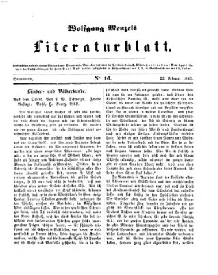 Literaturblatt (Morgenblatt für gebildete Stände) Samstag 22. Februar 1862