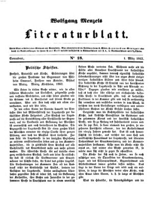 Literaturblatt (Morgenblatt für gebildete Stände) Samstag 1. März 1862