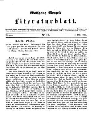 Literaturblatt (Morgenblatt für gebildete Stände) Mittwoch 5. März 1862