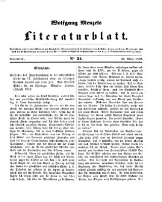 Literaturblatt (Morgenblatt für gebildete Stände) Samstag 22. März 1862