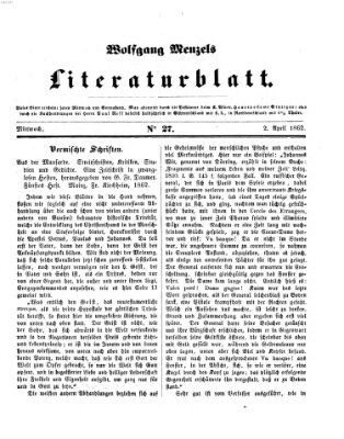 Literaturblatt (Morgenblatt für gebildete Stände) Mittwoch 2. April 1862