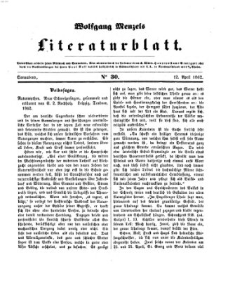 Literaturblatt (Morgenblatt für gebildete Stände) Samstag 12. April 1862