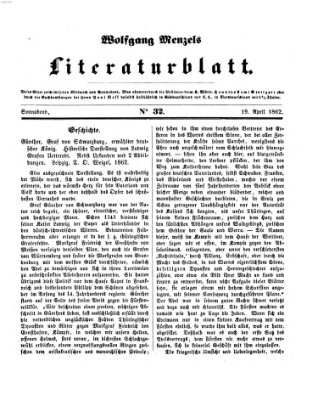 Literaturblatt (Morgenblatt für gebildete Stände) Samstag 19. April 1862