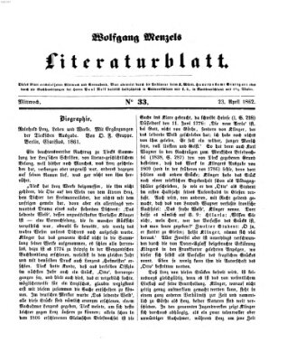 Literaturblatt (Morgenblatt für gebildete Stände) Mittwoch 23. April 1862