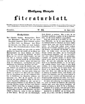 Literaturblatt (Morgenblatt für gebildete Stände) Samstag 26. April 1862