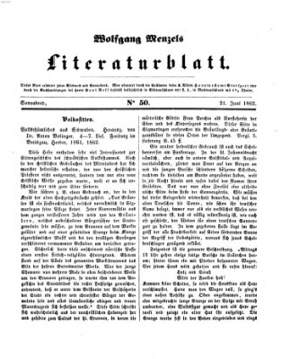 Literaturblatt (Morgenblatt für gebildete Stände) Samstag 21. Juni 1862