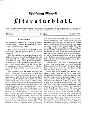 Literaturblatt (Morgenblatt für gebildete Stände) Mittwoch 2. Juli 1862