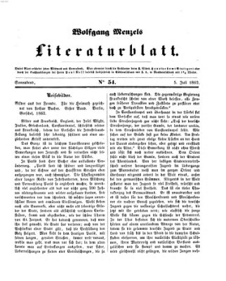 Literaturblatt (Morgenblatt für gebildete Stände) Samstag 5. Juli 1862