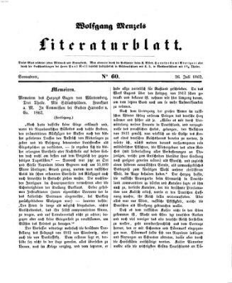 Literaturblatt (Morgenblatt für gebildete Stände) Samstag 26. Juli 1862