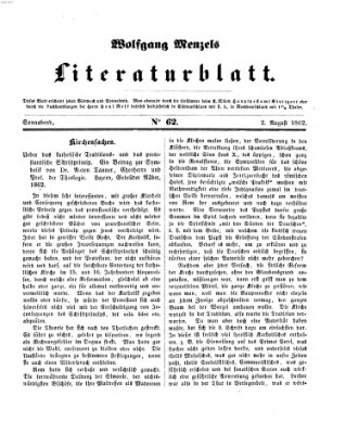 Literaturblatt (Morgenblatt für gebildete Stände) Samstag 2. August 1862