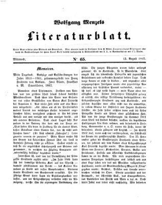 Literaturblatt (Morgenblatt für gebildete Stände) Mittwoch 13. August 1862