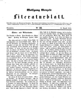 Literaturblatt (Morgenblatt für gebildete Stände) Samstag 16. August 1862