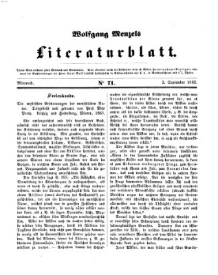 Literaturblatt (Morgenblatt für gebildete Stände) Mittwoch 3. September 1862