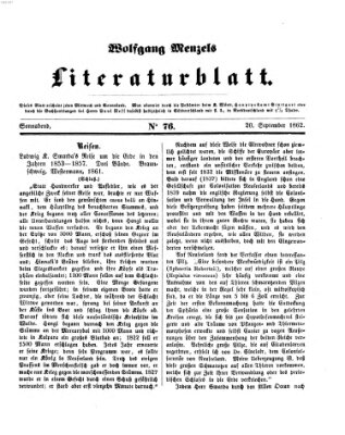 Literaturblatt (Morgenblatt für gebildete Stände) Samstag 20. September 1862