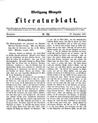 Literaturblatt (Morgenblatt für gebildete Stände) Samstag 27. September 1862