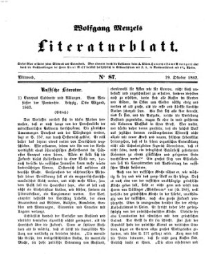 Literaturblatt (Morgenblatt für gebildete Stände) Mittwoch 29. Oktober 1862