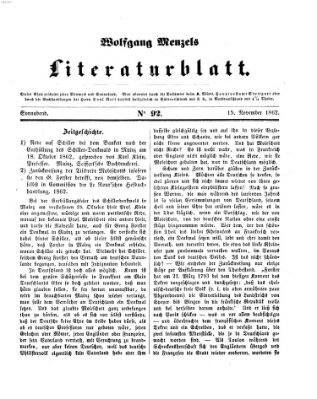 Literaturblatt (Morgenblatt für gebildete Stände) Samstag 15. November 1862