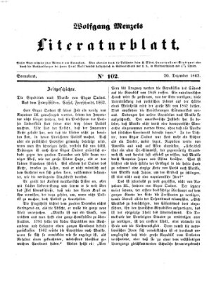 Literaturblatt (Morgenblatt für gebildete Stände) Samstag 20. Dezember 1862