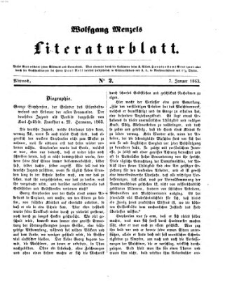 Literaturblatt (Morgenblatt für gebildete Stände) Mittwoch 7. Januar 1863