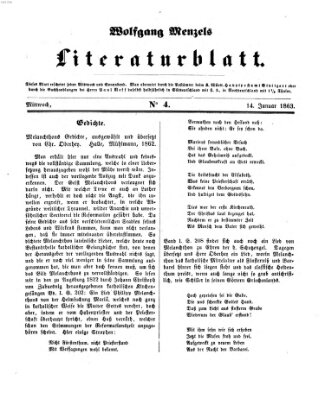 Literaturblatt (Morgenblatt für gebildete Stände) Mittwoch 14. Januar 1863