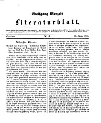 Literaturblatt (Morgenblatt für gebildete Stände) Samstag 17. Januar 1863